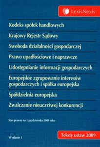 Picture of Kodeks Spółek Handlowych Krajowy Rejestr Sądowy Swoboda działalności gospodarczej Prawo upadłościowe i naprawcze Udostępnienie informacji gospodarczych Europejskie zgrupowanie interesów gospodarczych i spółka europejska Spółdzielnia europejska