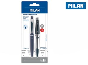 Picture of Zestaw MILAN: Długopis + ołówek automatyczny CAPSULE SILVER slim na blistrze