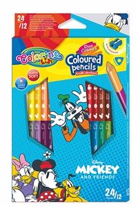 Obrazek Kredki ołówkowe trójkątne Colorino Kids 24 kolorów 12 sztuk z temperówką  Mickey