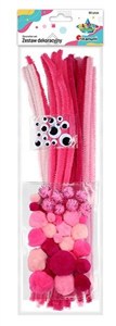 Picture of Zestaw druciki, pompony, oczka różowe 80szt