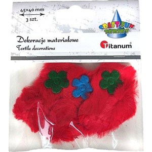 Obrazek Ozdoba materiałowa serca 45x40mm czerwone 3szt