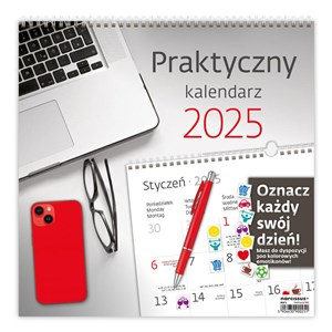 Picture of Kalendarz 2025 30x30 Praktyczny miesięczny, na spirali, wiszący, z naklejkami