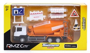 Obrazek Zestaw betoniarka + znaki drogowe i płotki 1:64