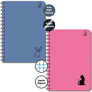 Obrazek Kołozeszyt A6/50K kratka 90g Psy Koty (10szt)