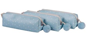 Obrazek Piórnik jednokomorowy z pomponem niebieski kropki