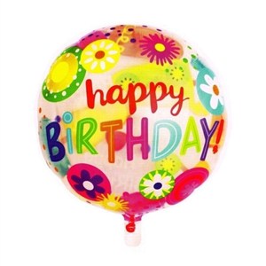 Obrazek Balon foliowy okragły 46cm Kwiatki
