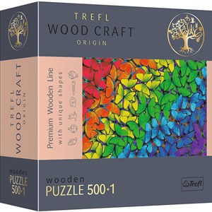 Obrazek Puzzle 500+1 drewniane Tęczowe motyle 20159