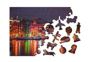 Obrazek Drewniane puzzle z figurkami Amsterdam by Night L
