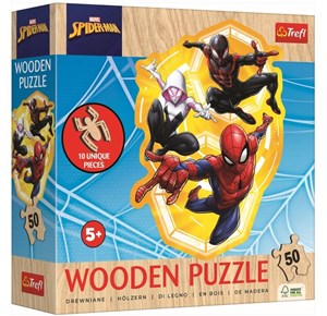 Obrazek Puzzle drewniane Marvel 50 konturowe Spider-Man gotowy w akcji