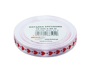 Obrazek Wstążka satynowa serca biała 12mmx22m