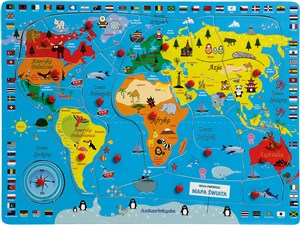 Obrazek Puzzle drewniane układanka z pinezkami Mapa świata