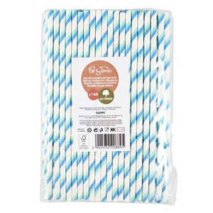 Obrazek Słomki papierowe łamane niebieskie 144szt