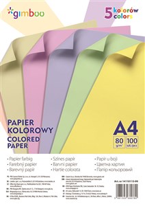 Picture of Papier kolorowy Gimboo A4 5 kolorów 100 sztuk