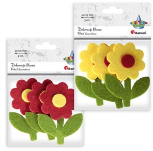 Obrazek Filcowe kwiatki z łodygą 3D mix 3szt