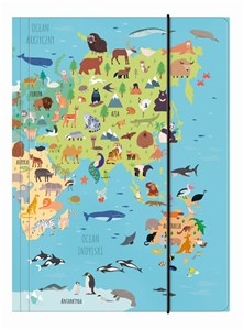 Obrazek Teczka A4 z gumką Mapa Świata zwierzęta