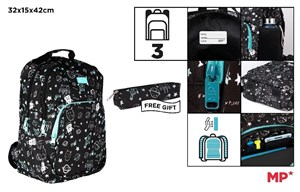 Obrazek Plecak trzykomorowy czarny 32x12x38cm + piórnik