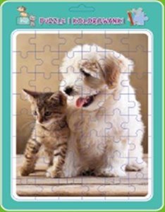 Obrazek Puzzle w ramce z kolorowanką. Piesek z kotkiem
