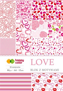 Obrazek Blok Happy Color z motywami LOVE A4 15 arkuszy 80g/m2, 30 motywów