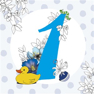 Picture of Karnet Swarovski kwadrat Roczek Chłopiec kwiaty