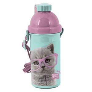 Obrazek Bidon Studio Pets turkusowo-różowy Kot w okularach
