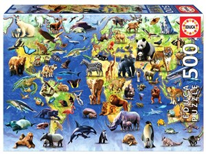 Obrazek Puzzle 500 Mapa świata 100 zagrożonych gatunków...