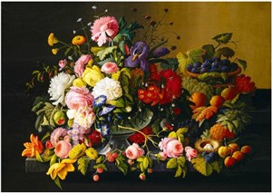 Obrazek Puzzle Martwa natura z kwiatami i owocami Severin Roesen 1000
