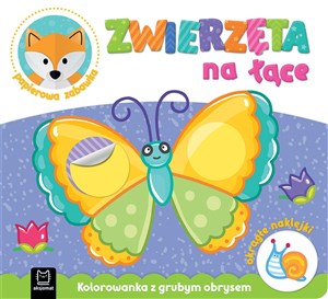 Obrazek Zwierzęta na łące. Kolorowanka z grubym obrysem, okrągłe naklejki, papierowa zabawka