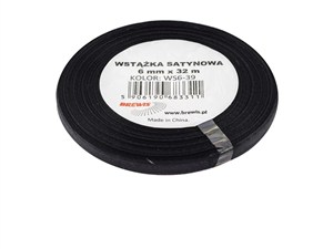 Obrazek Wstążka satynowa czarna 6mmx32m