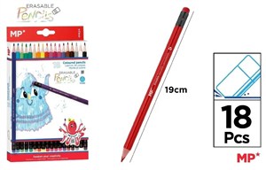 Obrazek Kredki ołówkowe ścieralne z gumką 18szt