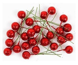 Obrazek Owoce ostrzokerzewu 12cm czerwone brokat