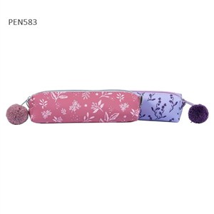 Obrazek Piórnik jednokomorowy z pomponem Kwiaty MIX