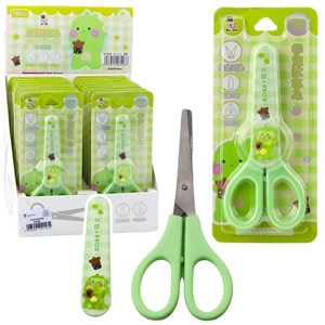 Picture of Nożyczki szkolne z osłonką oburęczne zielone 14cm