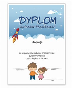 Obrazek Dyplom A4 ukończenia przedszkola - Chmury 10szt