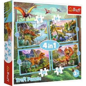 Obrazek Puzzle 4w1 (12,15,20,24) Wyjątkowe dinozaury 34609