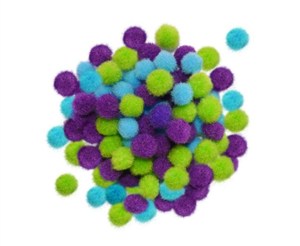 Picture of Zestaw Pomponów zielone, fioletowe, niebieskie 100